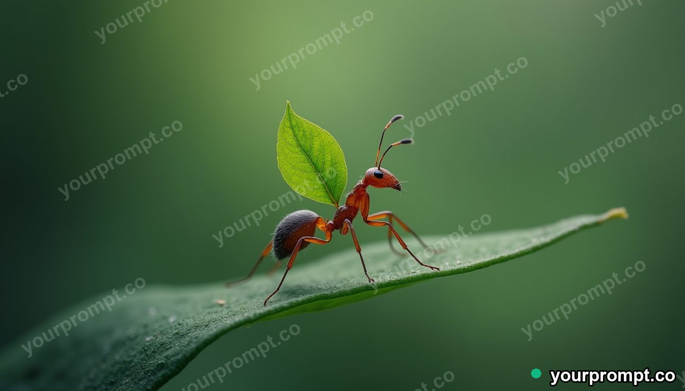 A leafcutter ant carrying a green leaf