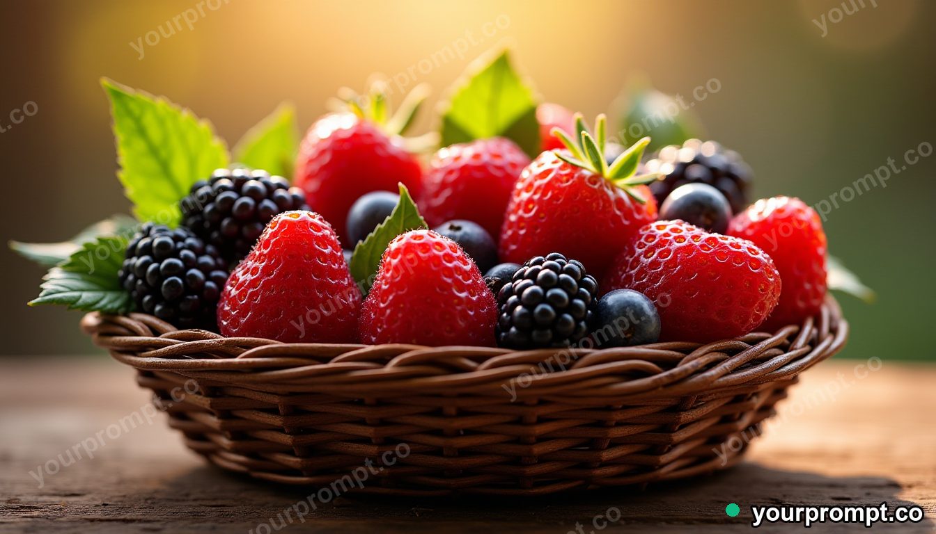 A basket of glossy mixed berries
