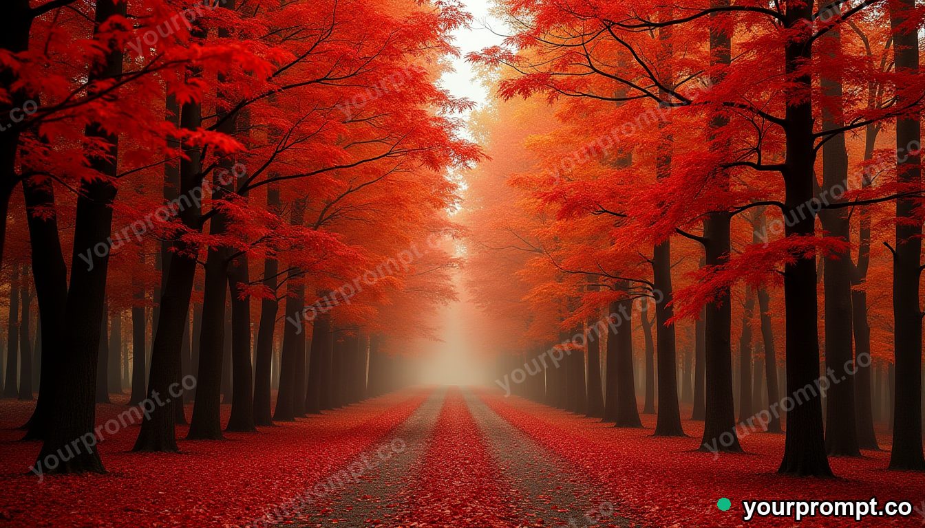 An autumn maple forest in full red and orange