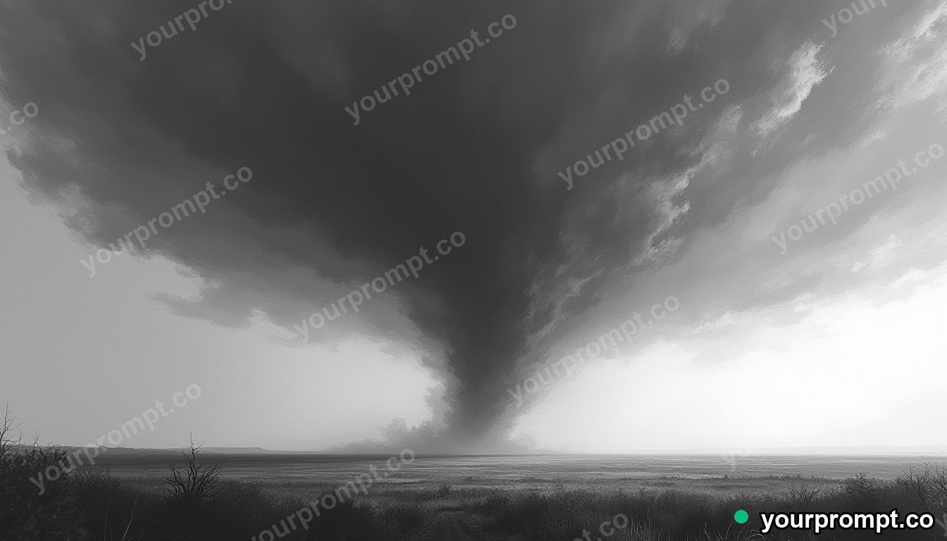 A tornado on the horizon under a bruised sky