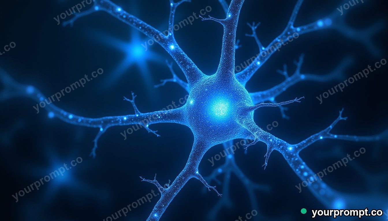 A stylized glowing neuron network in deep blue