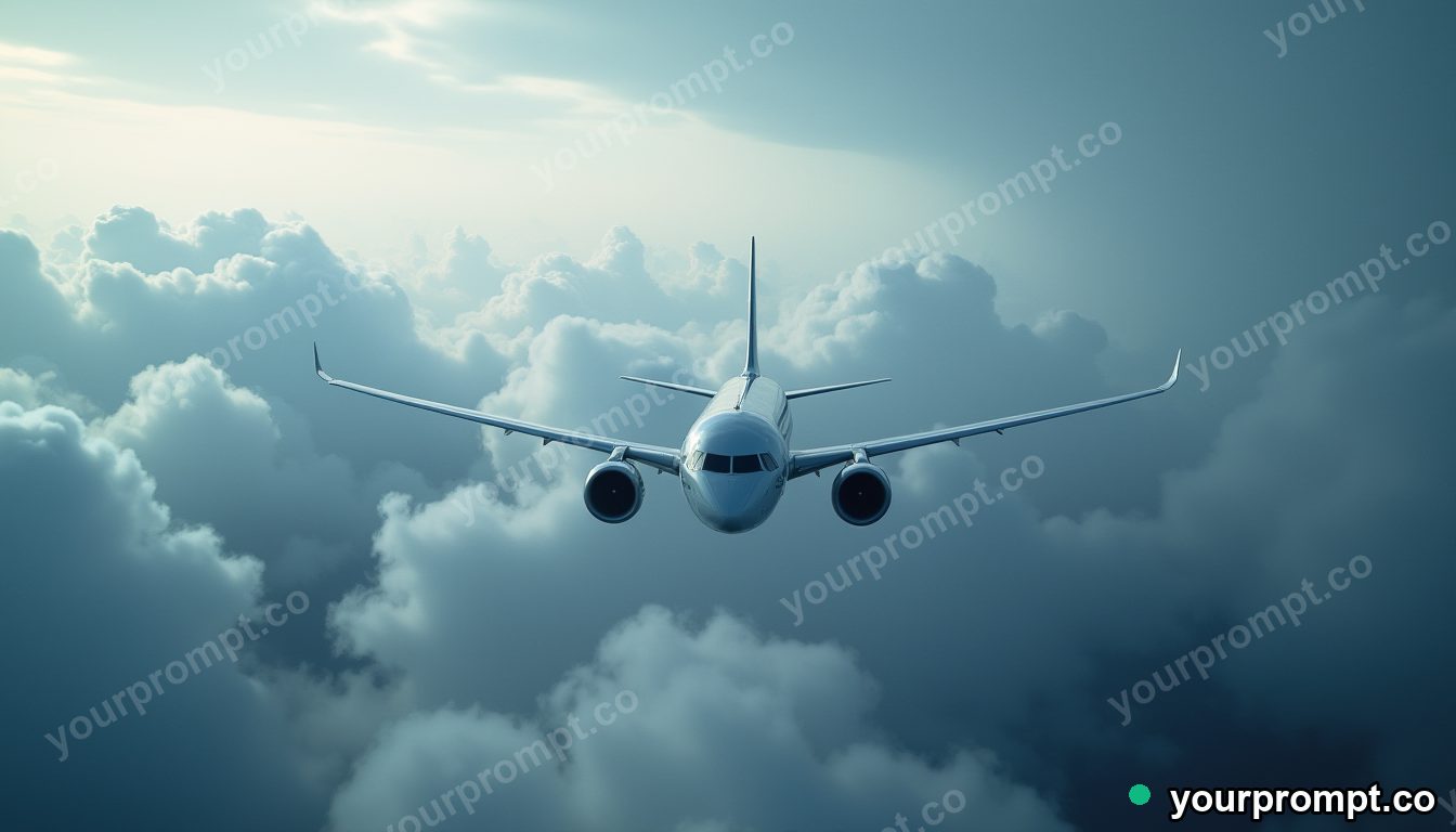 A modern jet airliner cruising above a sea of clouds