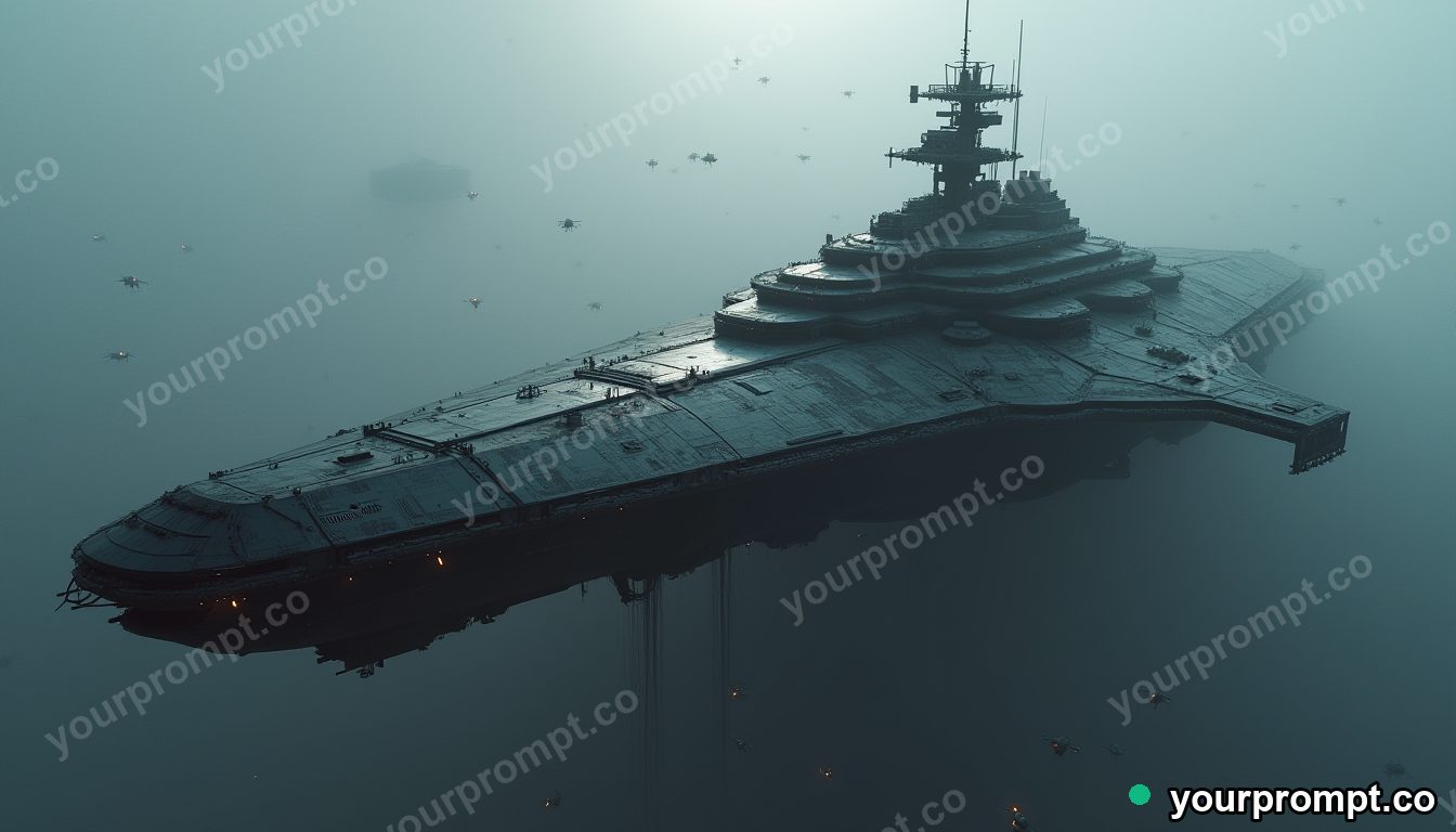 A swarm of repair drones around a starship hull