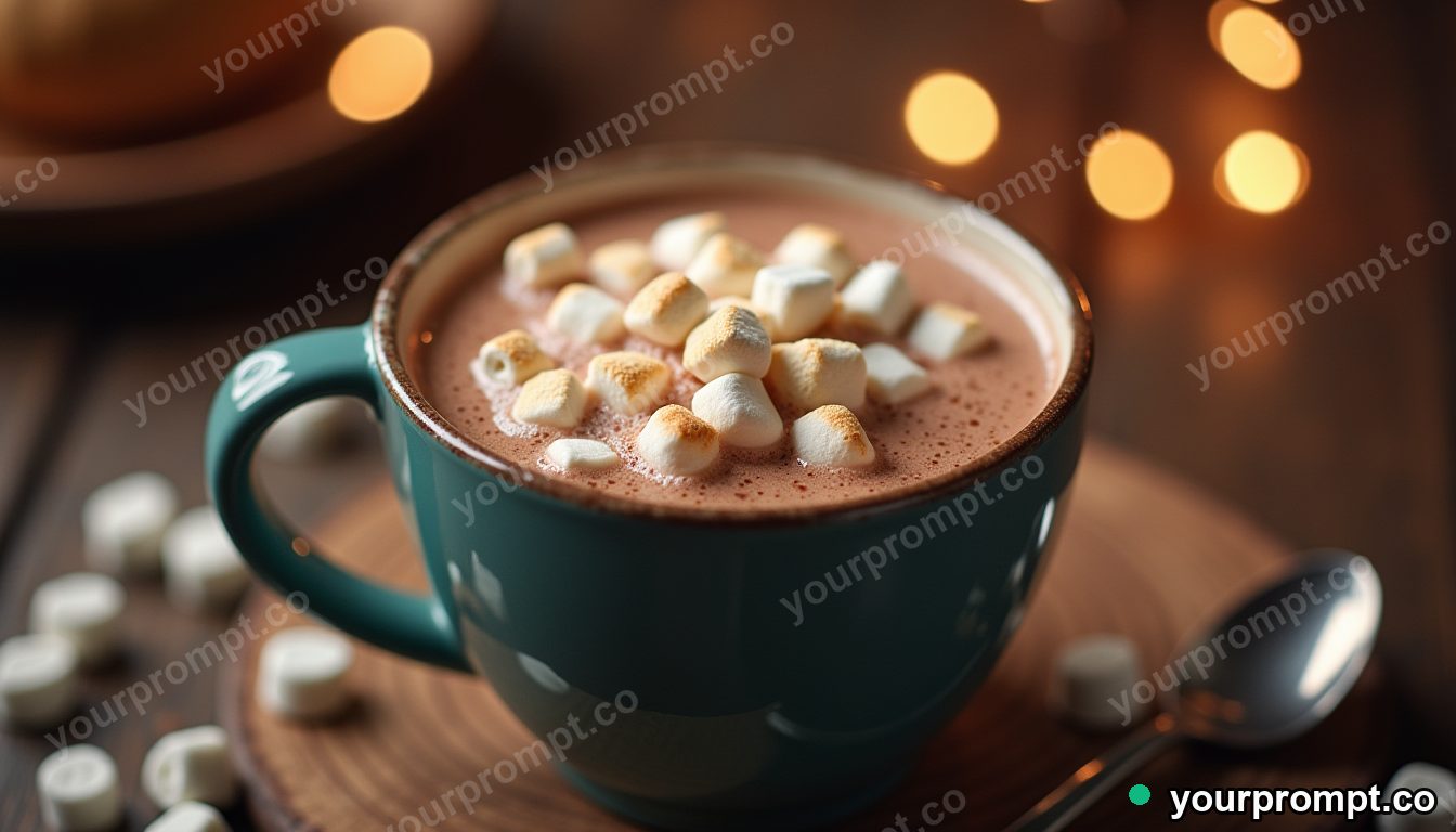 A mug of hot chocolate with melting marshmallows