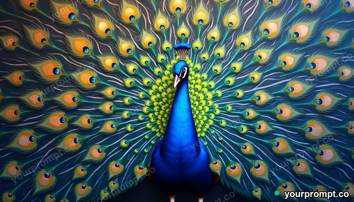 A peacock fanning iridescent tail feathers