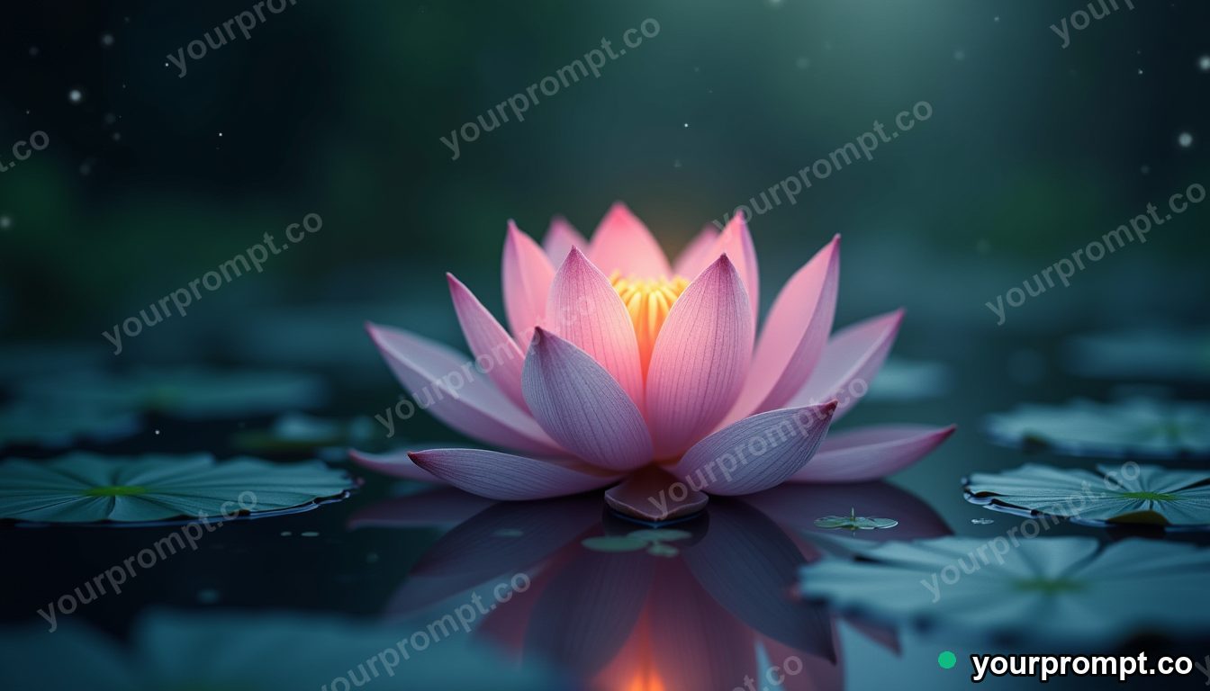 A lotus flower opening on a calm pond