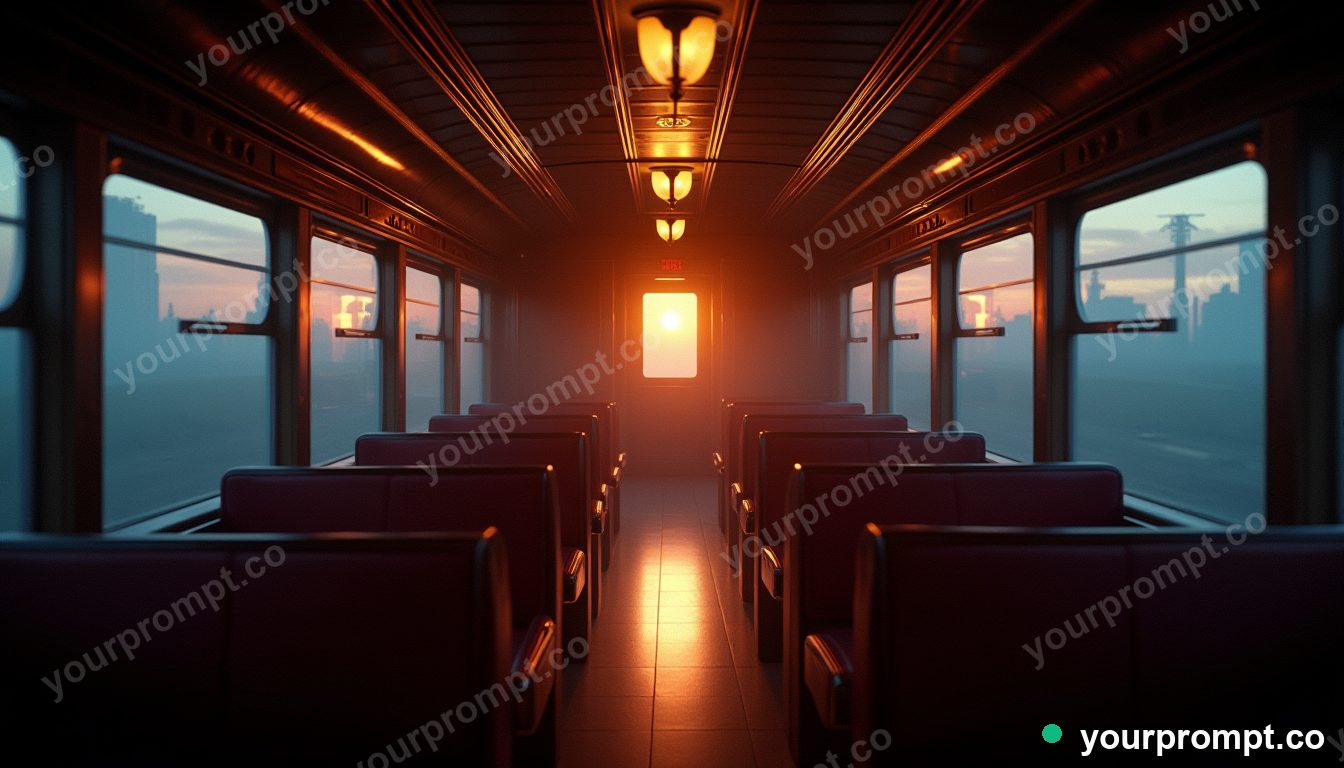 A vintage orient-express carriage interior at night