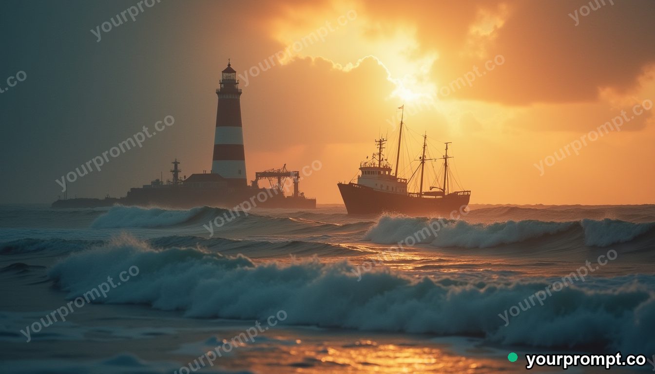 A lighthouse supply boat in crashing surf