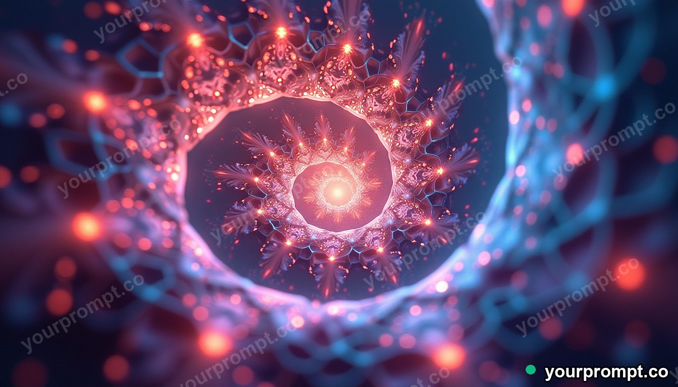 A fractal spiral of glowing geometric shapes
