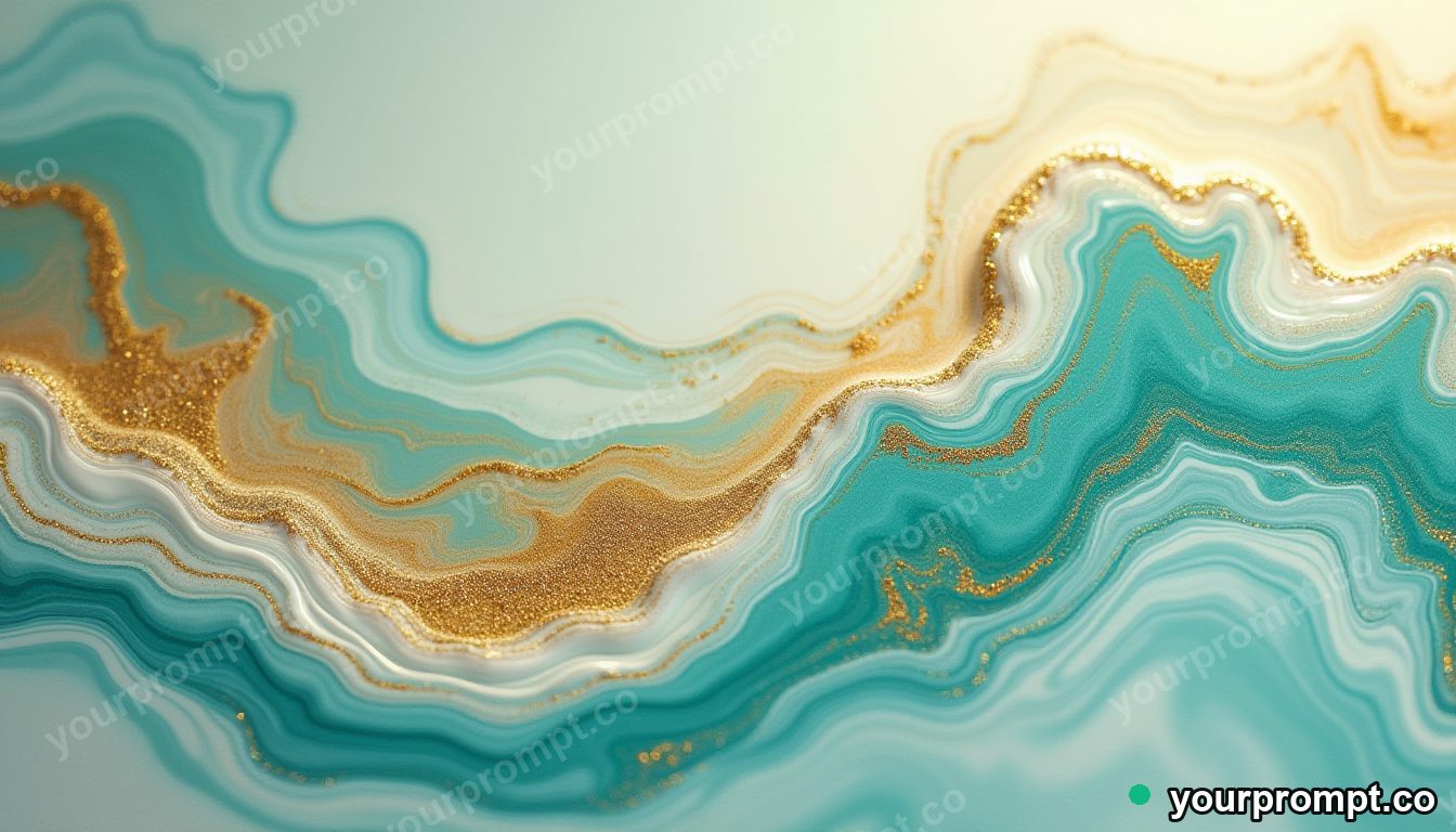 Swirling liquid marble in gold, teal, and white