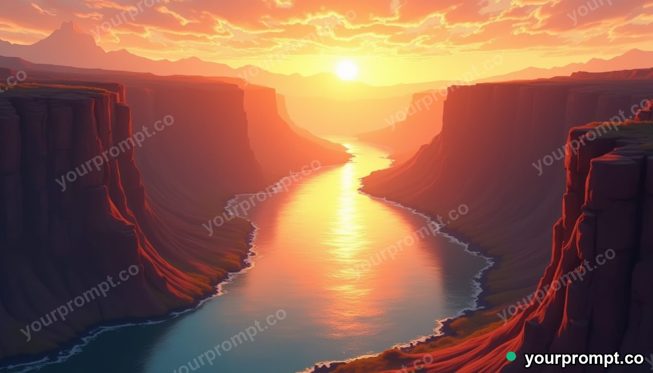 A canyon river bend glowing at golden hour