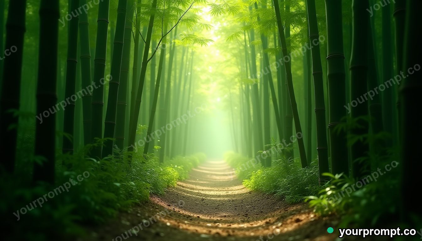 A bamboo forest path in soft green light