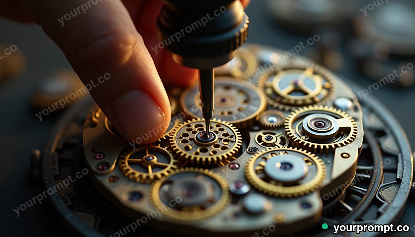 A watchmaker assembling tiny gears under a loupe