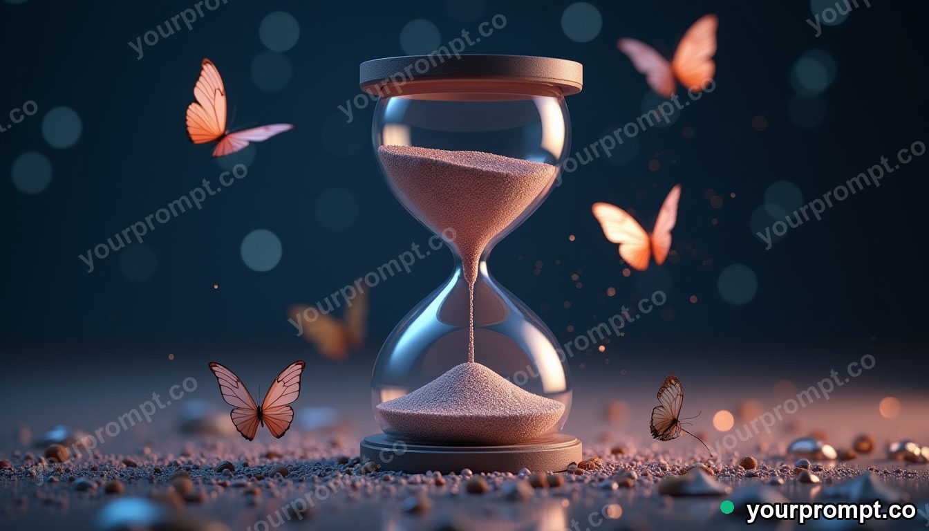 An hourglass where the sand turns into butterflies as it falls