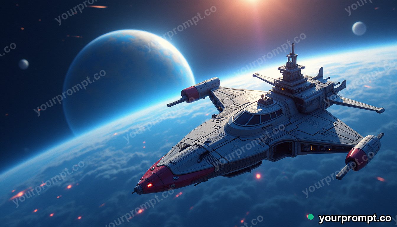 A futuristic space station orbiting a blue planet
