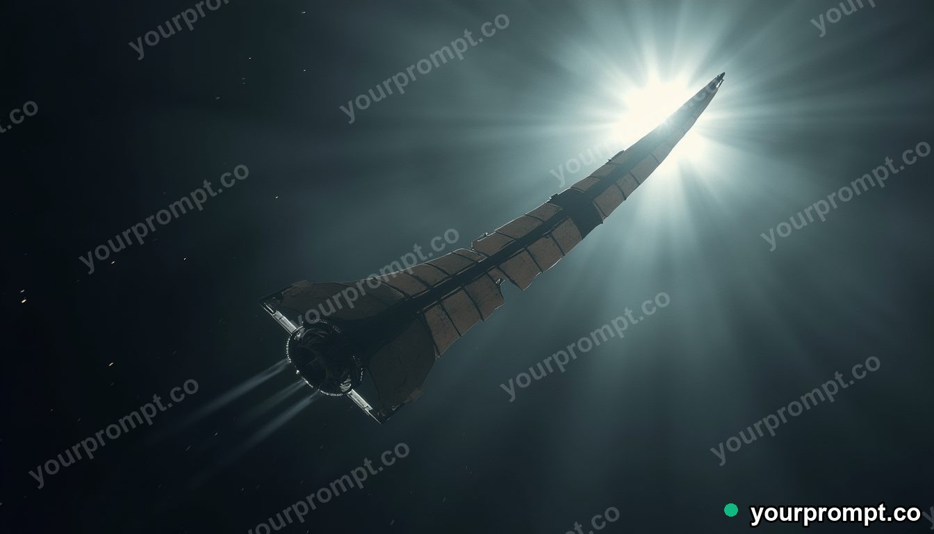 A solar-sail spacecraft unfurling near a bright star