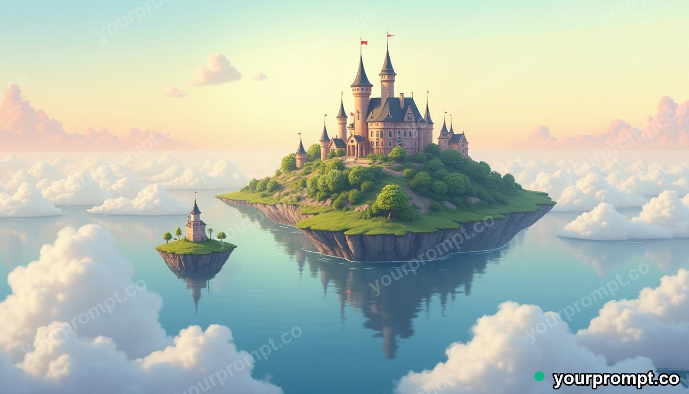 A floating archipelago of islands above a sea of clouds