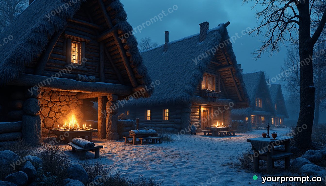 A Viking village feast in a timber longhouse