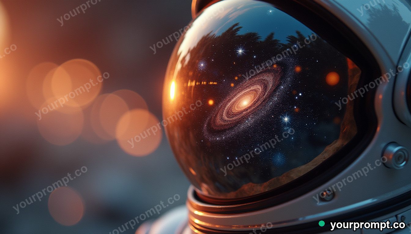 A galaxy reflected in an astronaut's helmet visor