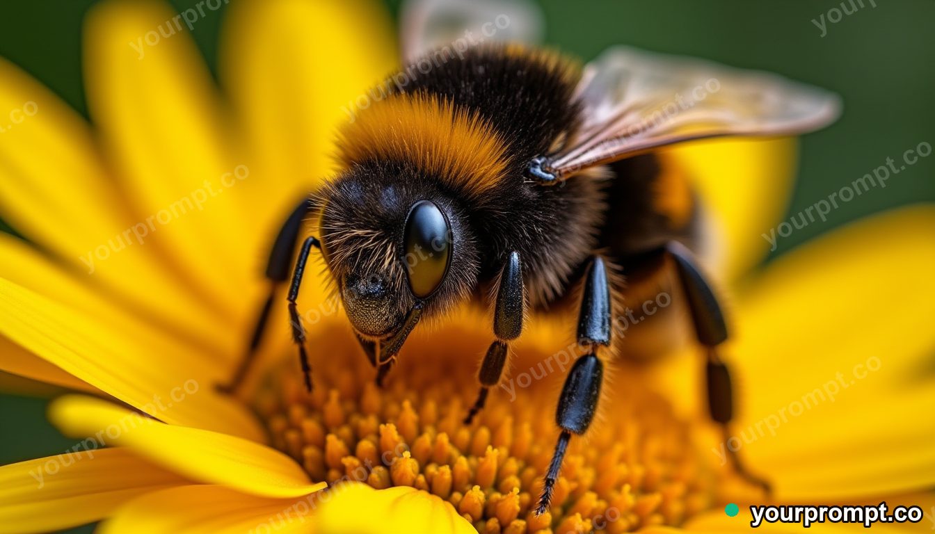 A bumblebee dusted with pollen on a sunflower