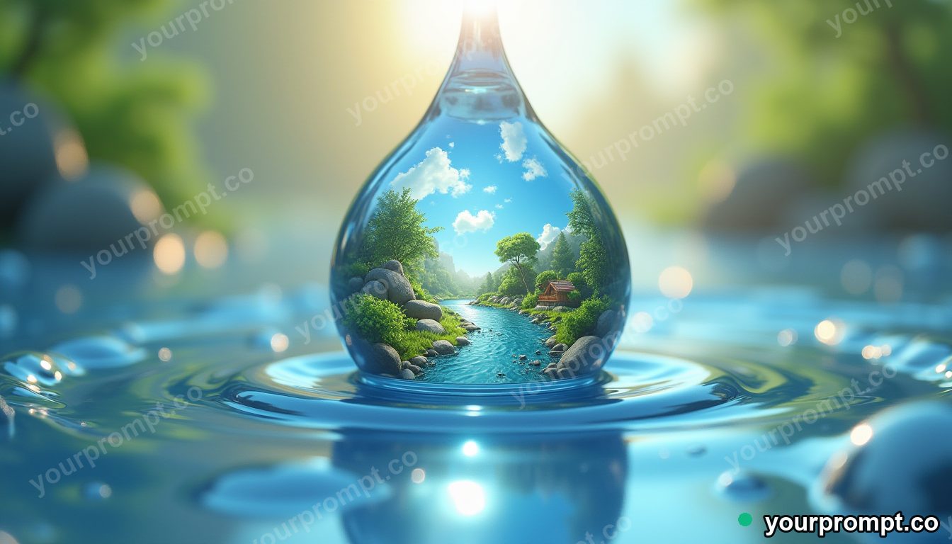 A droplet of water magnified showing tiny worlds