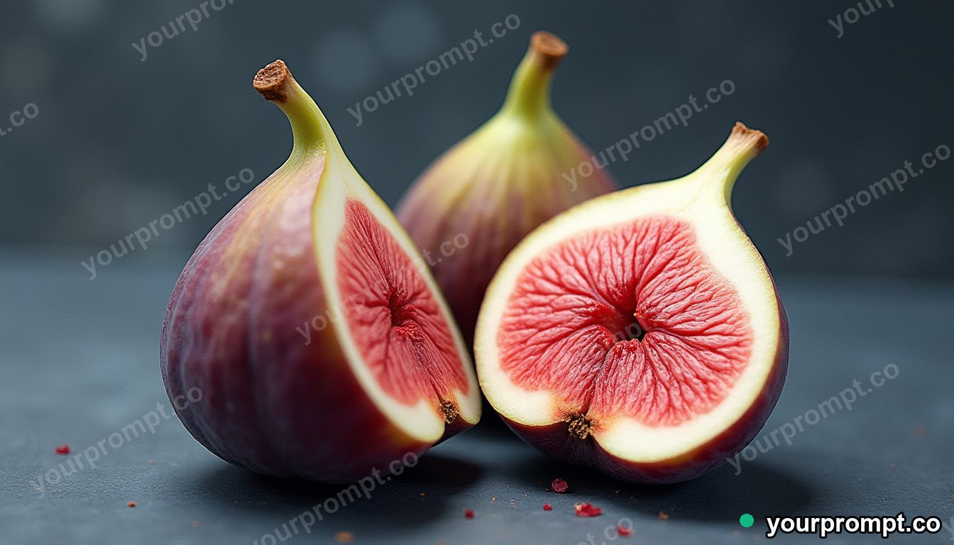 A single fig sliced to show its pink interior