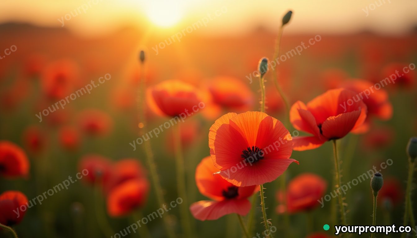 A meadow of poppies swaying in the breeze