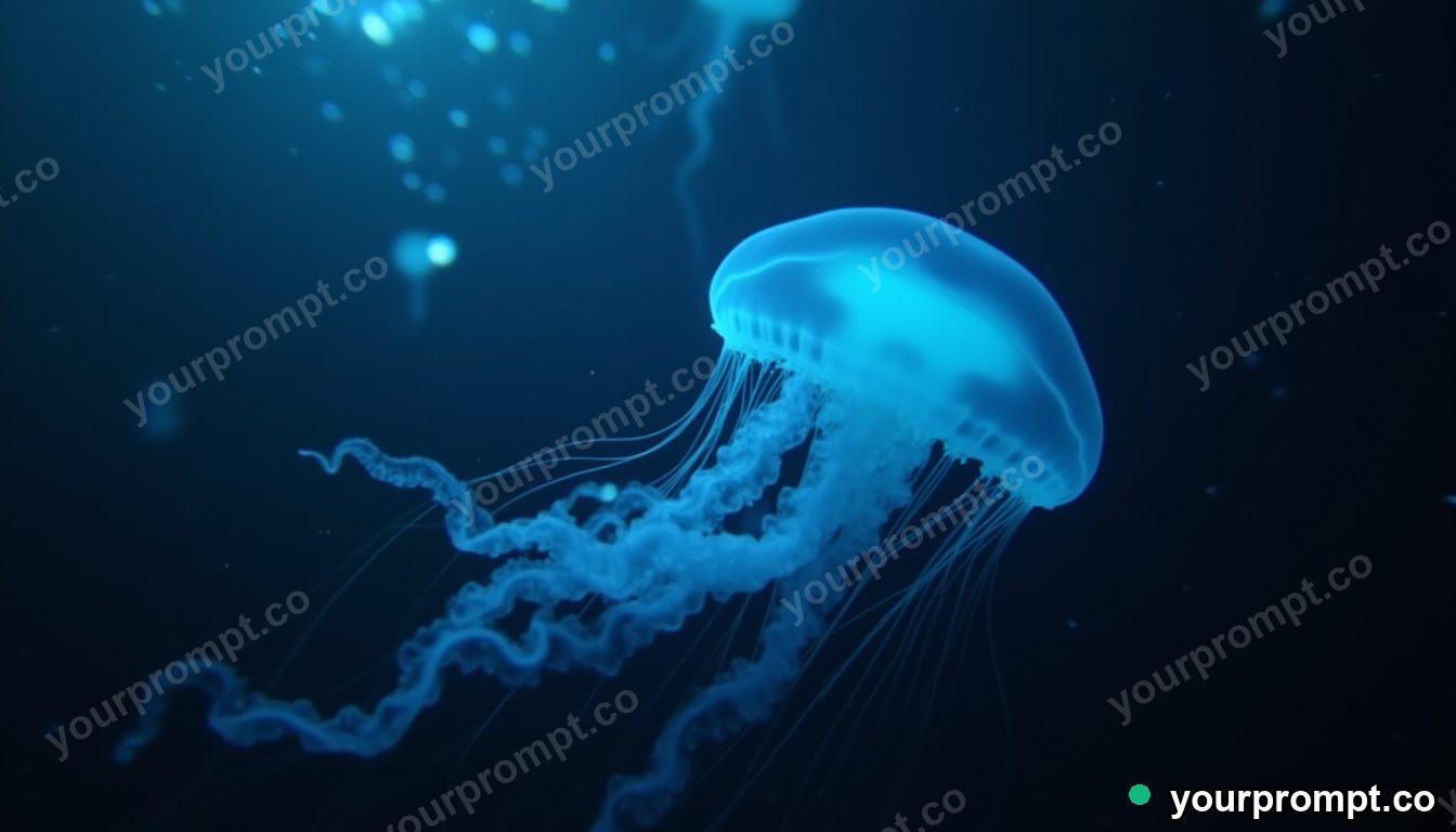 A bioluminescent jellyfish bloom in dark water