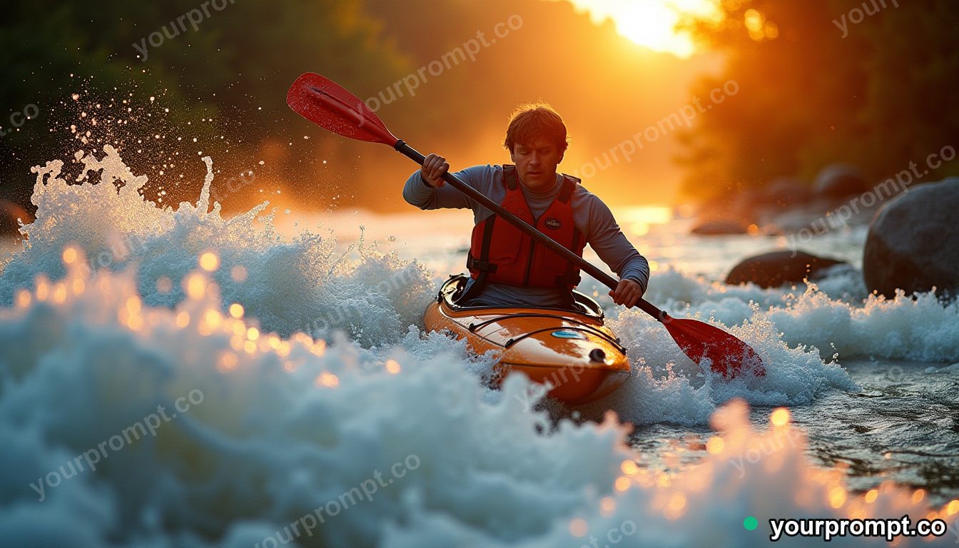 A kayaker plunging down a foaming rapid