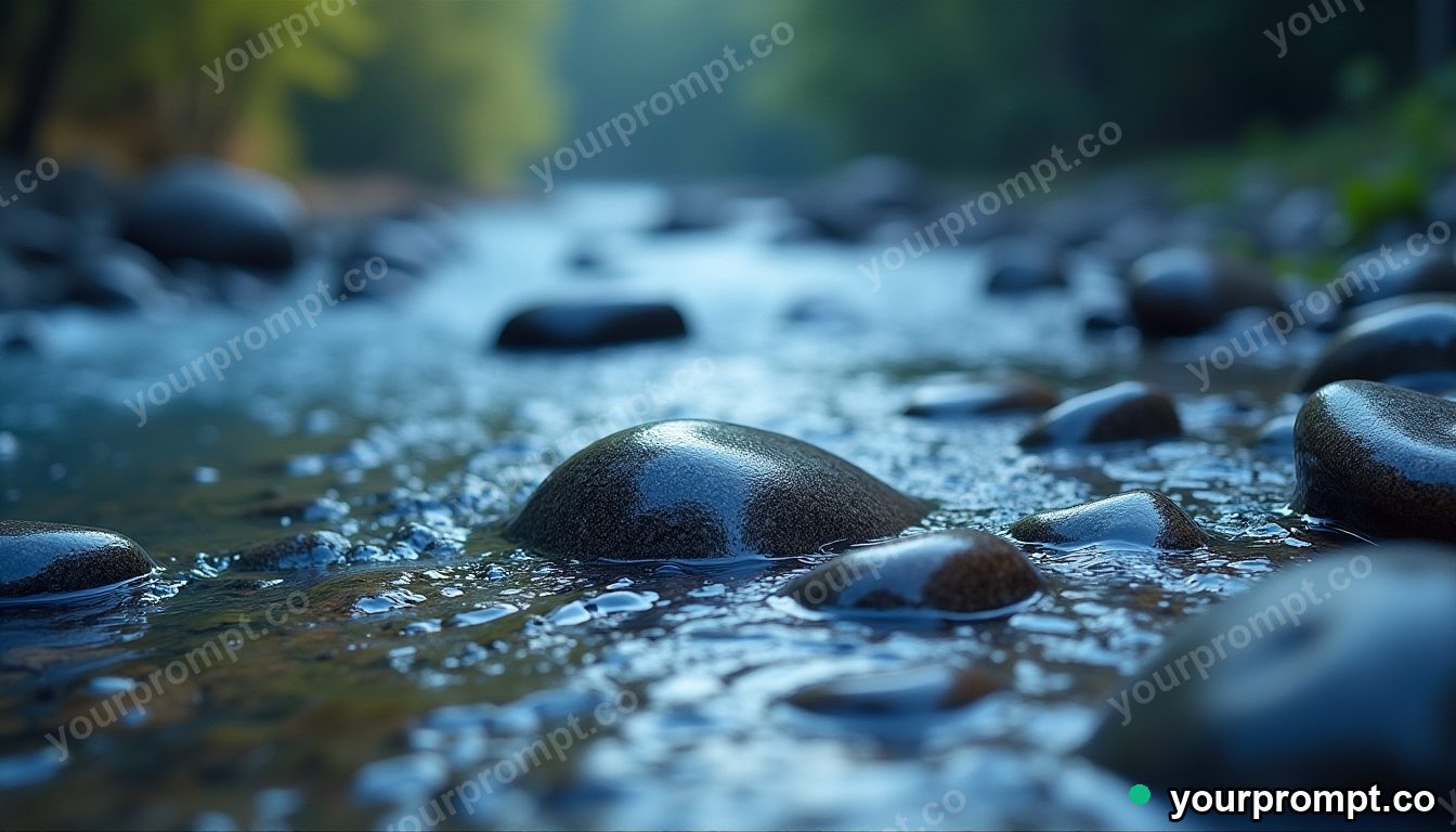 Smooth river pebbles under clear flowing water