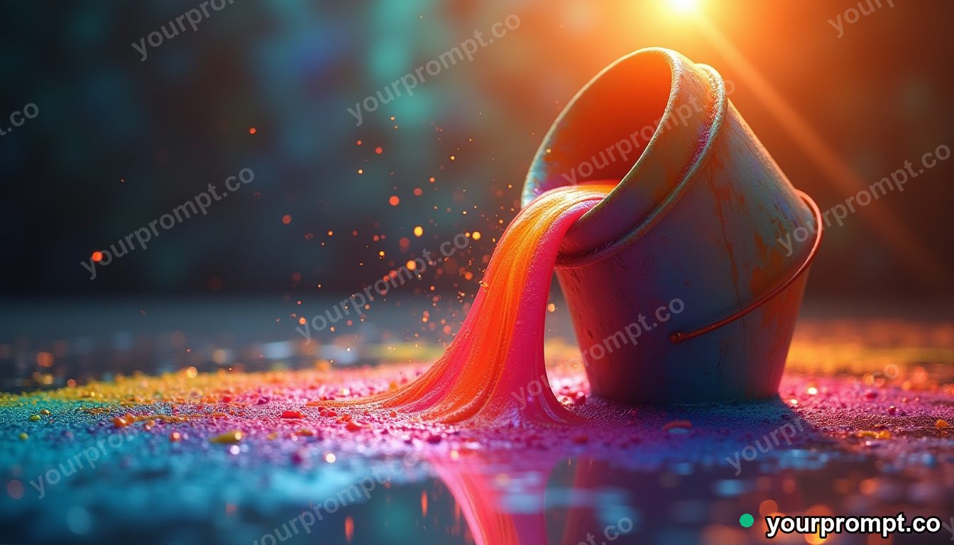 A rainbow pouring into a bucket like liquid paint