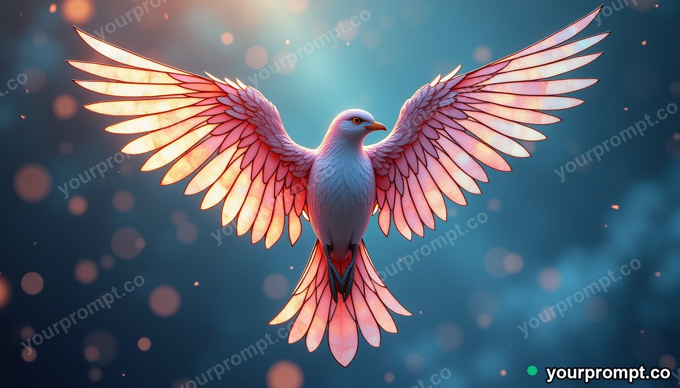 A bird with wings made of stained glass