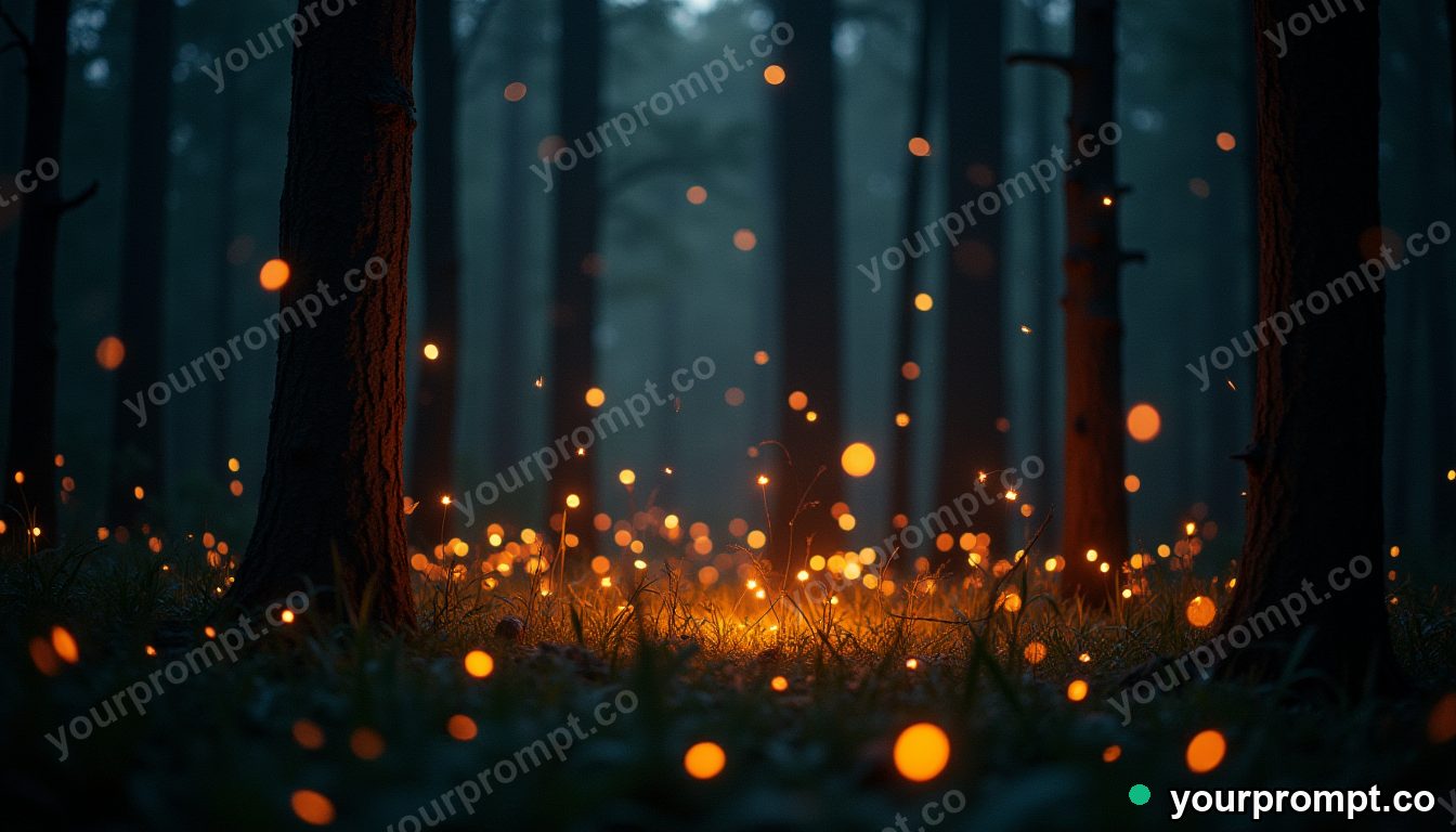 A forest where fireflies arrange themselves into constellations in cinematic film still style — AI-generated image from a text prompt