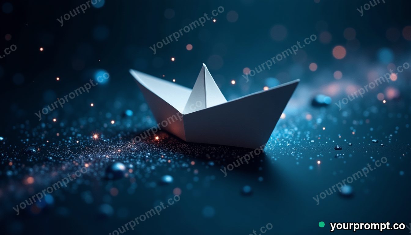 A paper boat sailing through a galaxy full of stars in isometric miniature style — AI-generated image from a text prompt