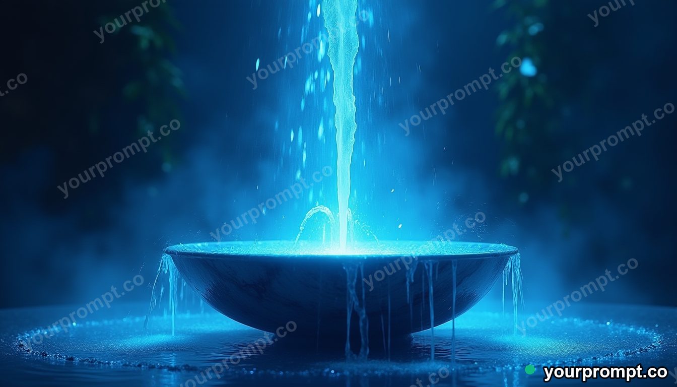 A fountain pouring liquid starlight into a marble basin in vaporwave synthwave style — AI-generated image from a text prompt