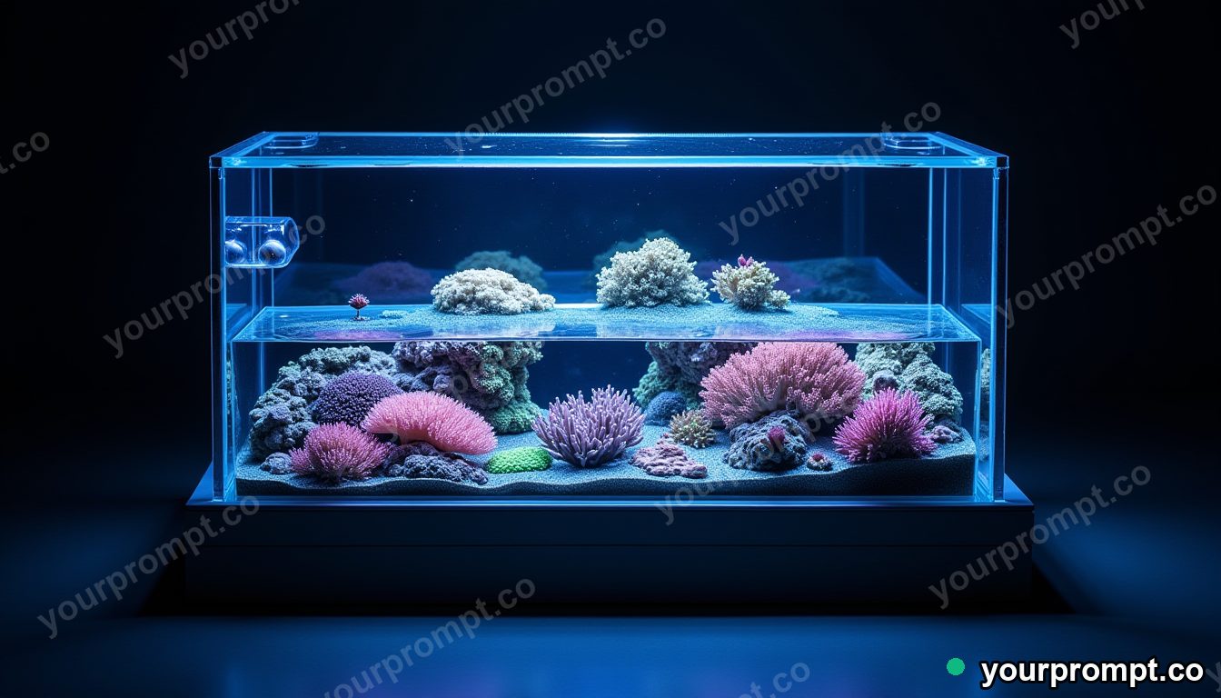 A glass piano with a coral reef growing inside it in clean minimalist style — AI-generated image from a text prompt