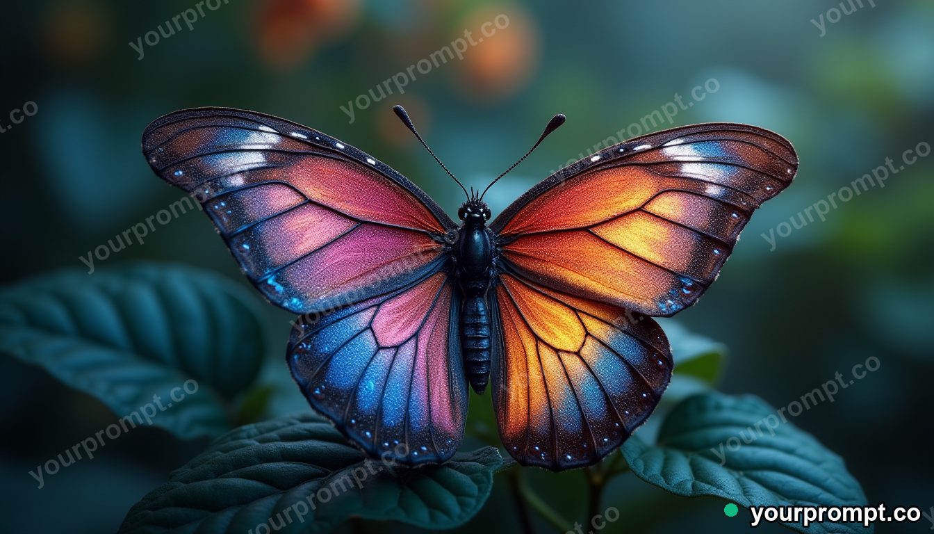 A butterfly's wet shimmering wing scales just after emerging in hyperrealistic style — AI-generated image from a text prompt