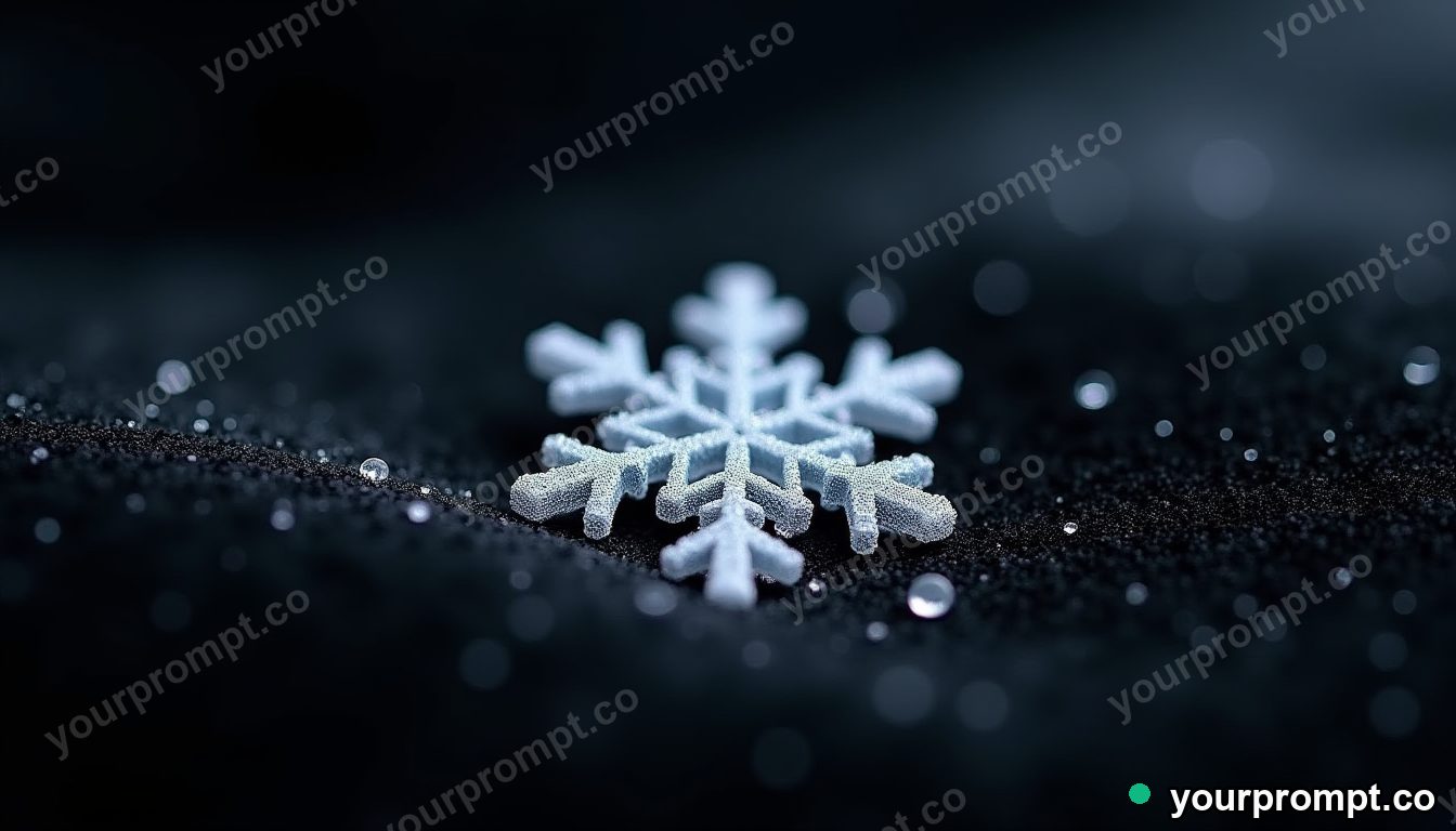 A single snowflake resting on black velvet in extreme macro photograph style — AI-generated image from a text prompt