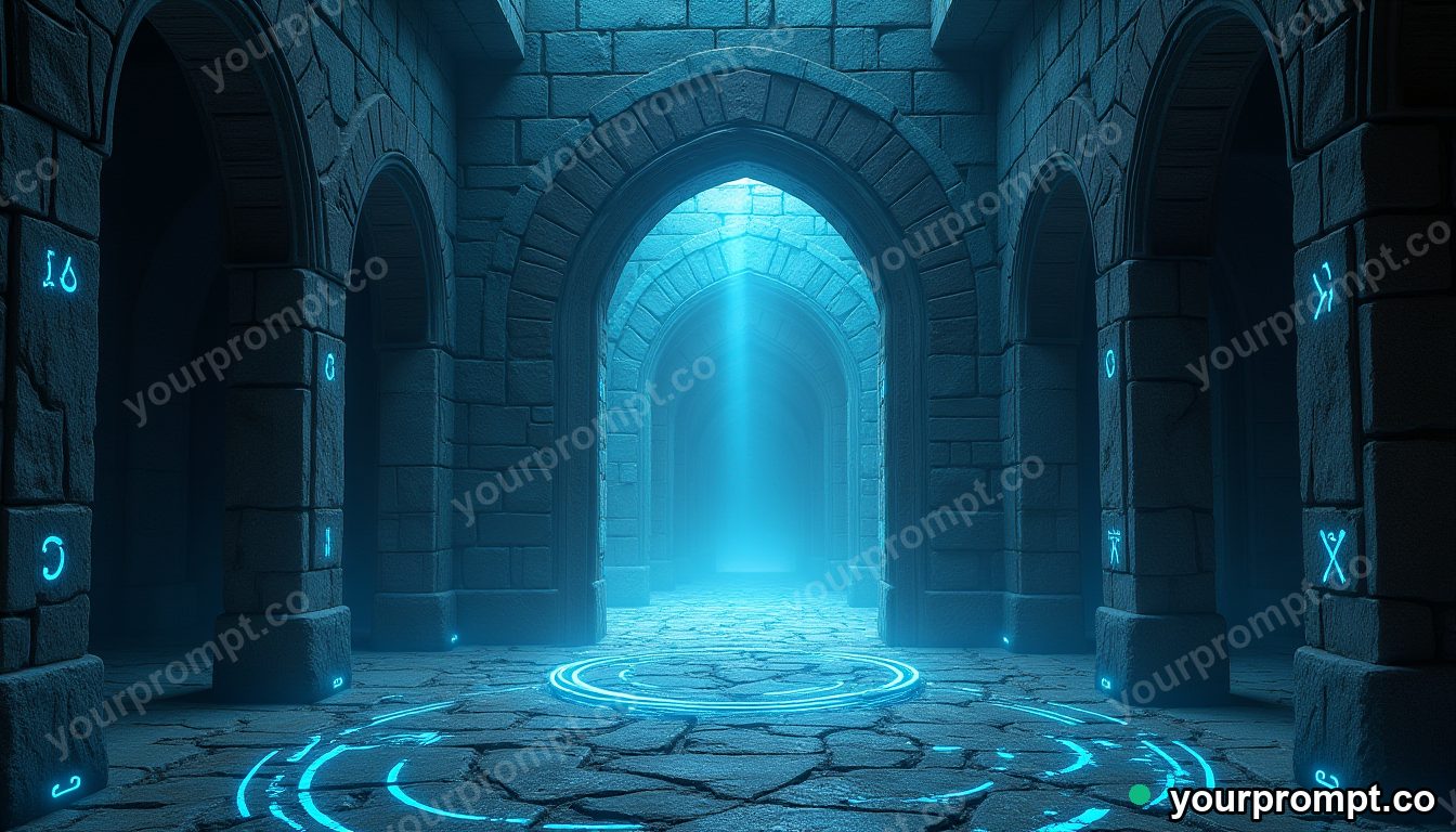 An ancient stone archway pulsing with glowing runes in epic fantasy concept art style — AI-generated image from a text prompt