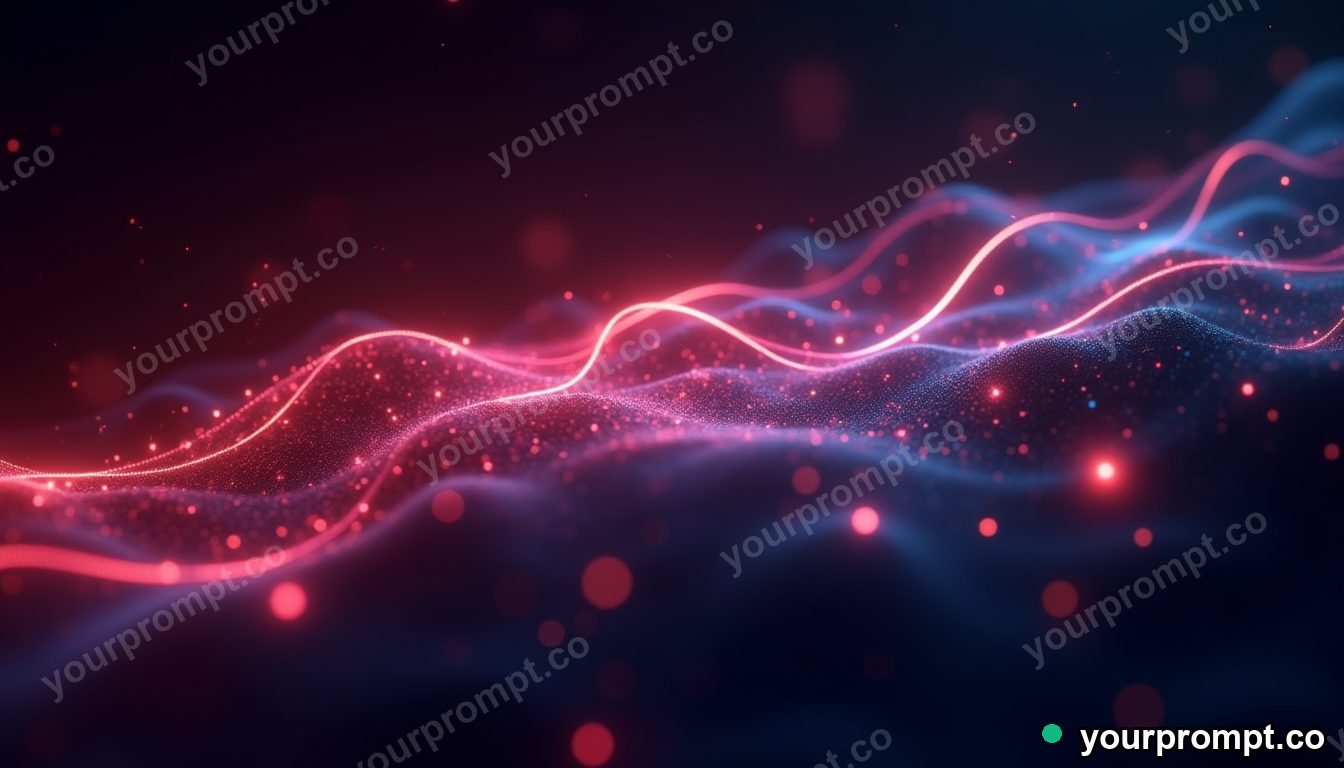 Glowing flowing ribbons of data streaming through dark space in hyperrealistic 3D render style — AI-generated image from a text prompt