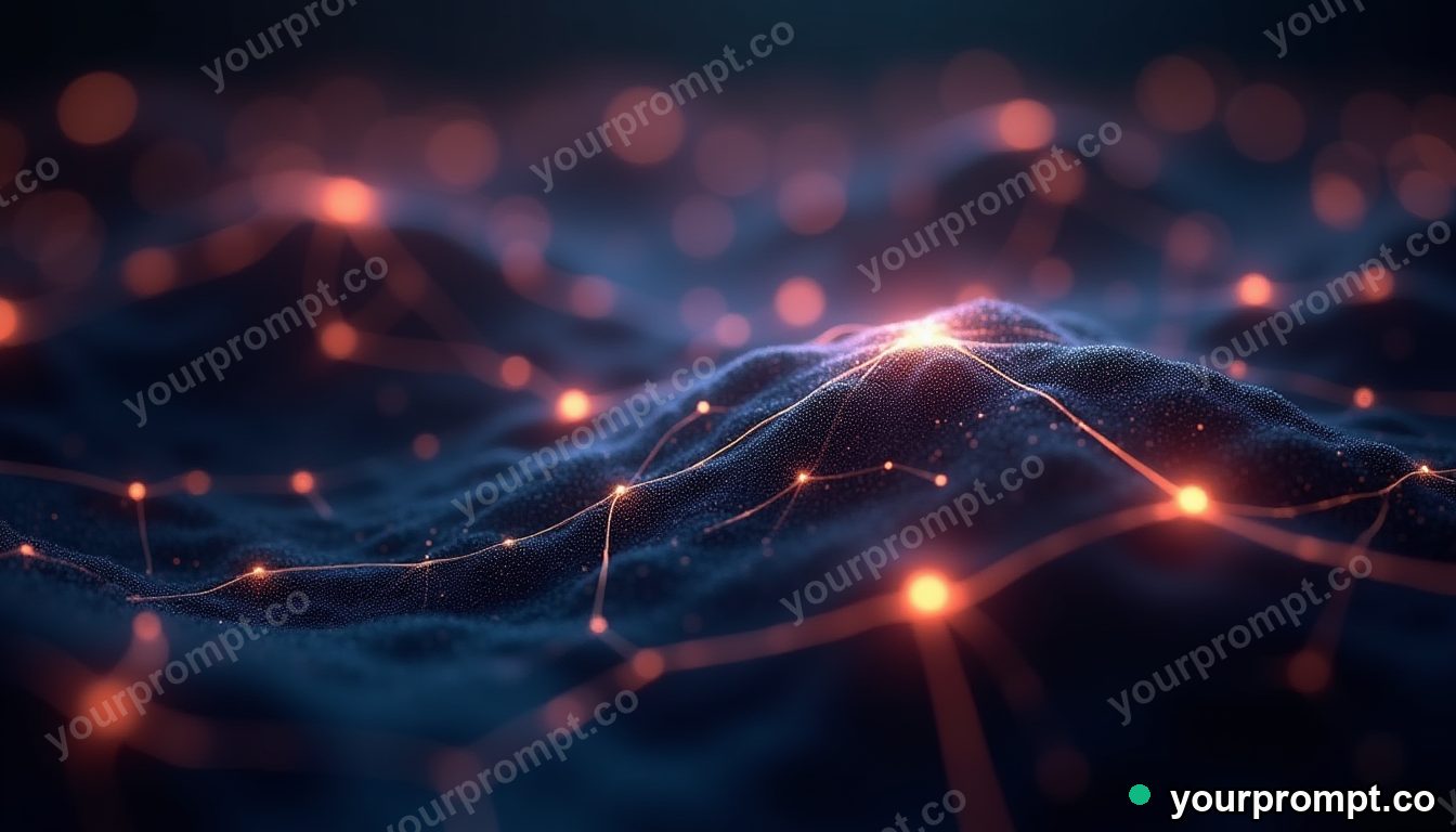 An abstract neural network of glowing nodes and soft connections in matte concept painting style — AI-generated image from a text prompt