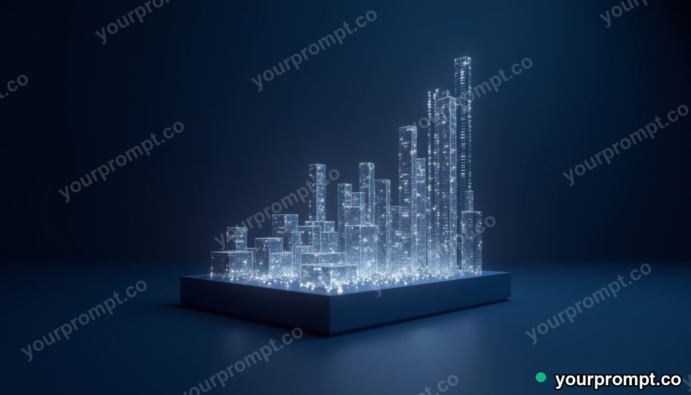 A luminous 3D knowledge graph floating on a deep navy background in polished advertising render style — AI-generated image from a text prompt