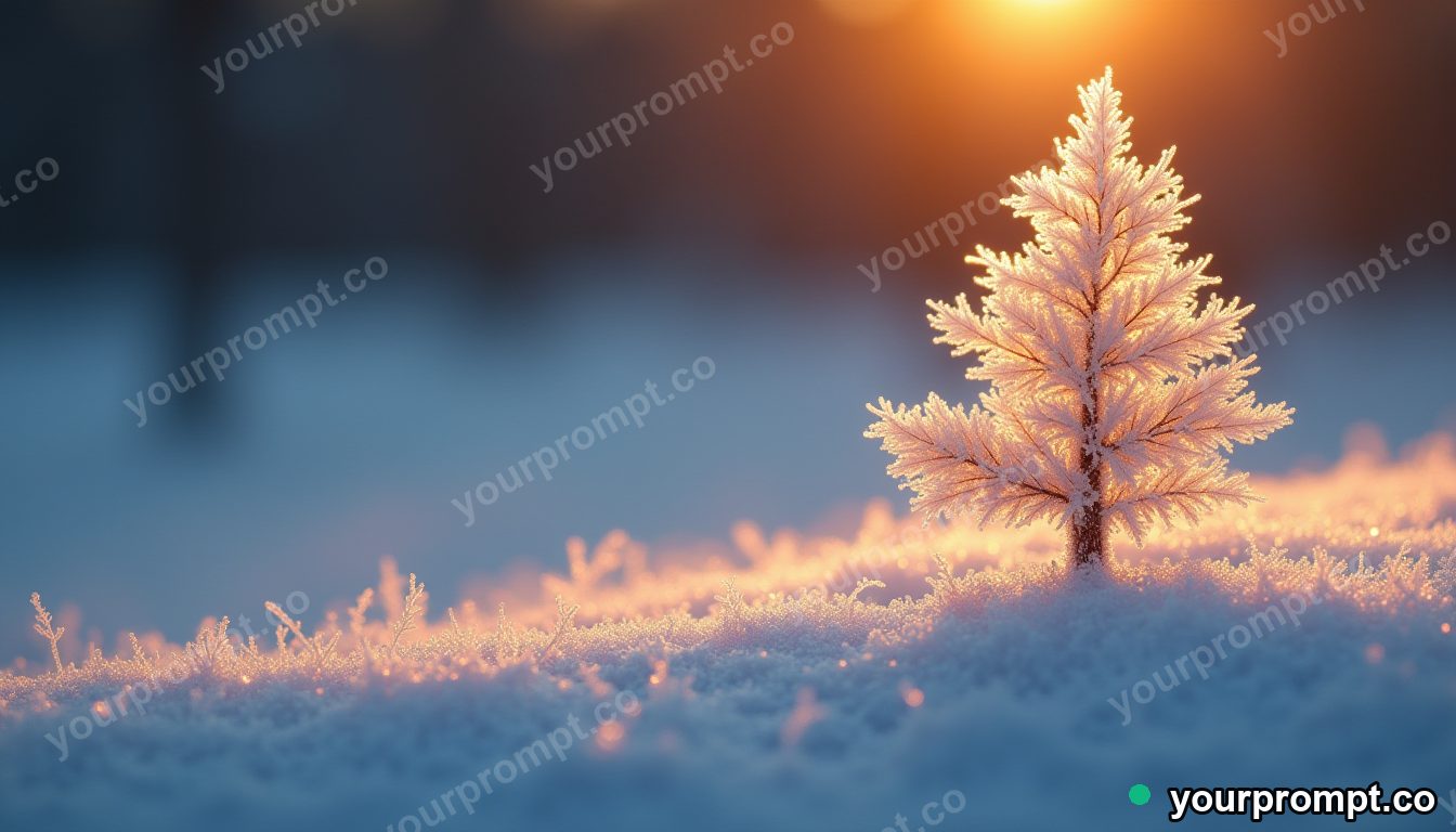 A frost crystal growing into the shape of a tiny glowing tree, extreme macro in extreme macro photograph style — AI-generated image from a text prompt