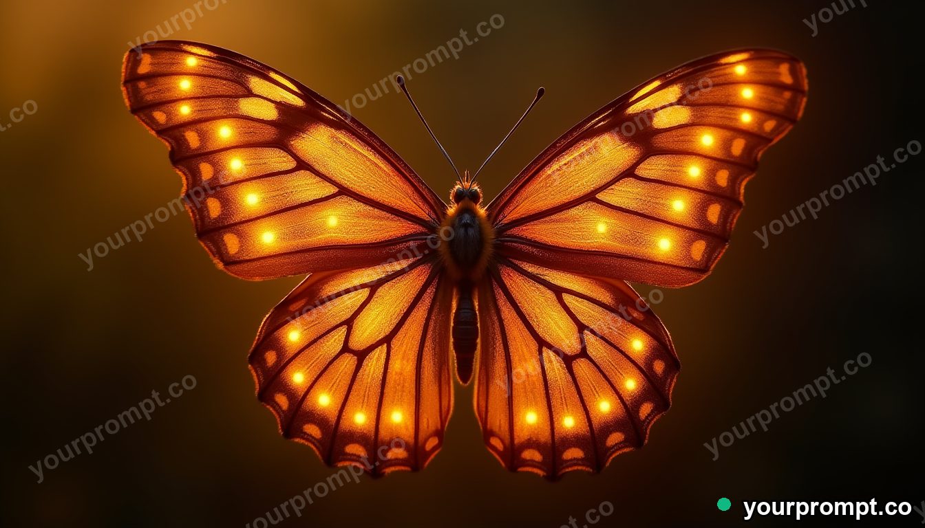 A butterfly with wings of glowing circuit patterns, extreme macro in extreme macro photograph style — AI-generated image from a text prompt