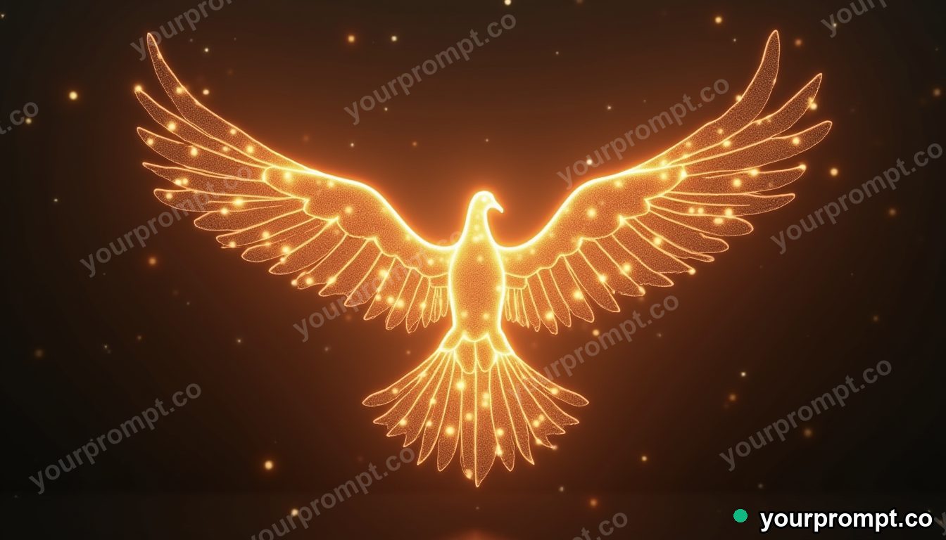 A glowing knowledge-graph constellation shaped like a soaring bird in hyperrealistic 3D render style — AI-generated image from a text prompt