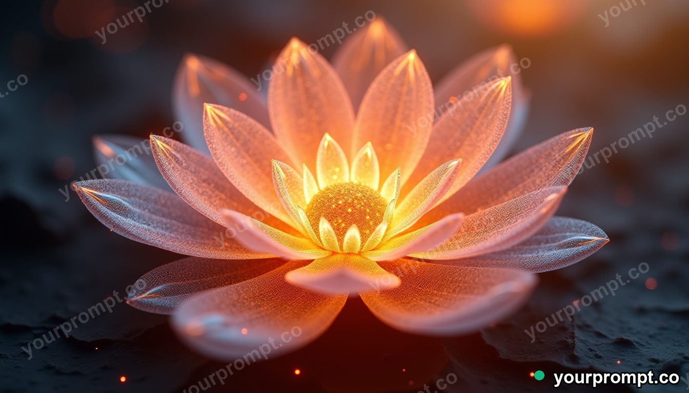 An abstract AI core blooming like a glowing crystal flower in photorealistic style — AI-generated image from a text prompt