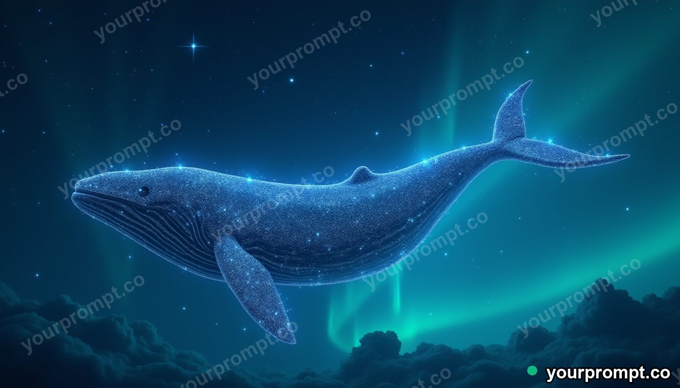 A whale-shaped constellation swimming across the night sky in epic fantasy concept art style — AI-generated image from a text prompt