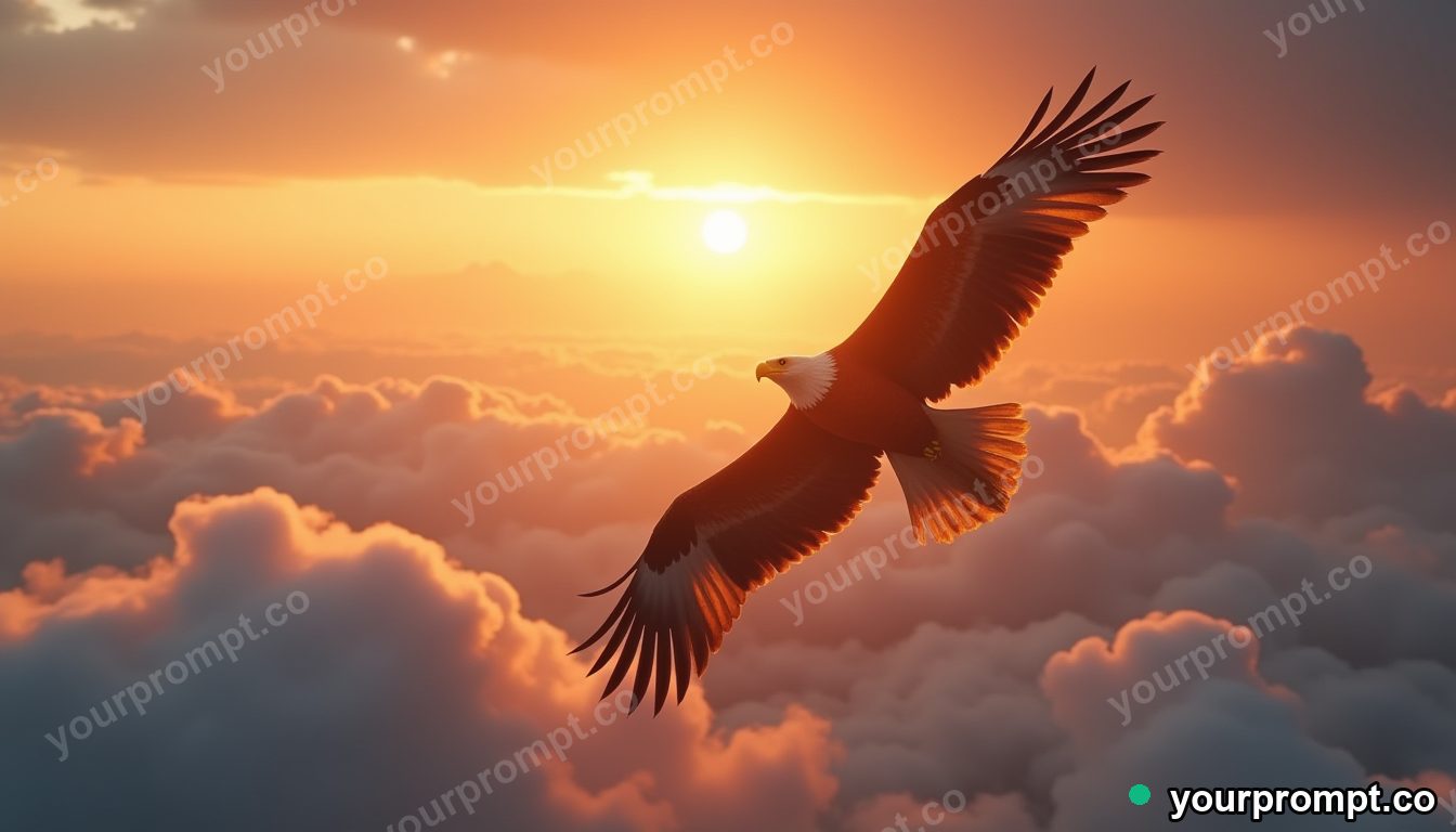 A great eagle soaring above a sea of clouds at sunrise in epic fantasy concept art style — AI-generated image from a text prompt