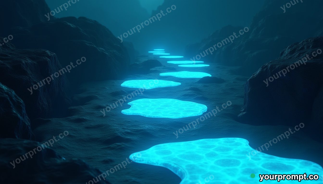 A path of floating glowing stepping stones over a dark abyss in matte concept painting style — AI-generated image from a text prompt
