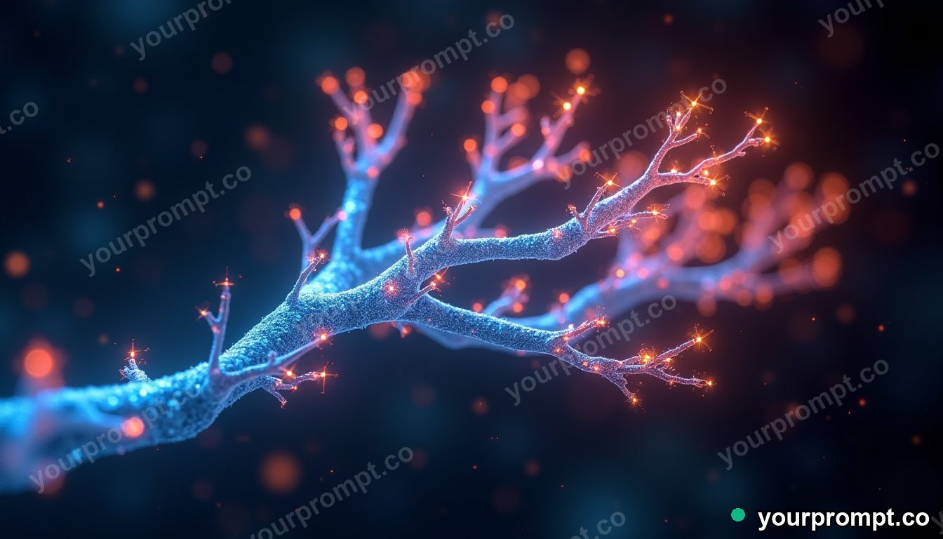 Glowing fiber-optic strands branching like a luminous tree in hyperrealistic 3D render style — AI-generated image from a text prompt